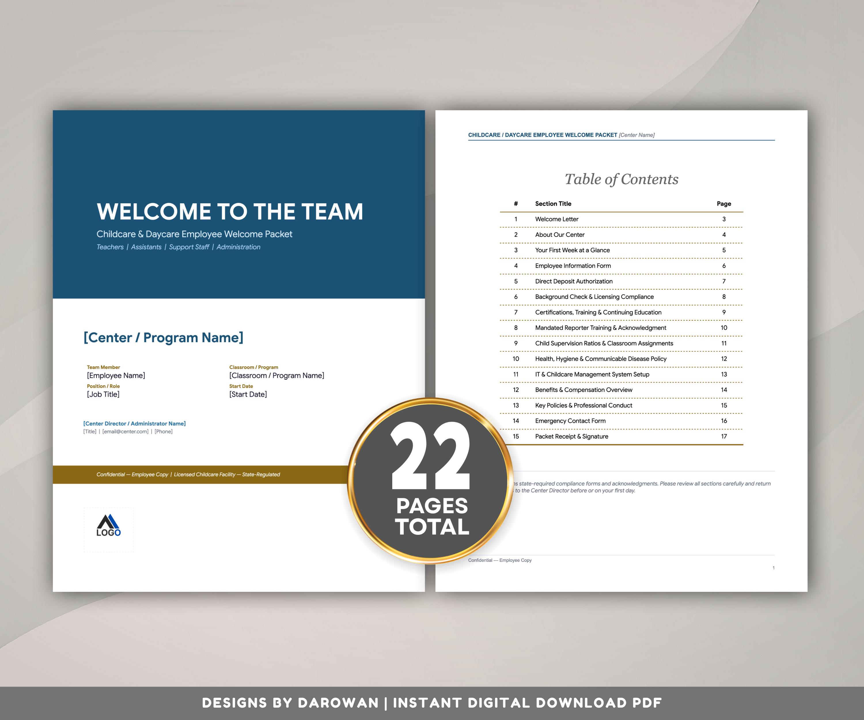 Childcare Employee Welcome Packet Template | Daycare Staff Onboarding ...