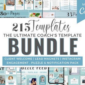 Coaches Template Bundle for Canva | Client Welcome Packet Wellness | Ebook, Workbook, Checklist Template | Instagram Templates | PASTEL BLUE