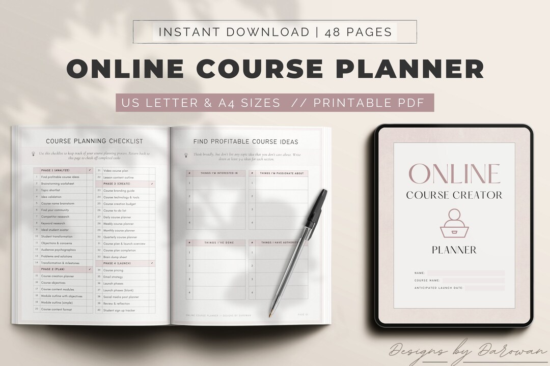 Online Course Planner PDF Printable Course Creator Course Creation ...