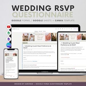 de Questionnaire RSVP pour mariage, Préférence de repas de l'invité | Bannière Google Forms et Canva