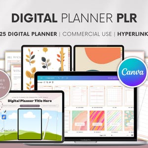 2025 PLR Digital Planner | Hyperlinked Digital Planner Template | Canva Template Commercial License | Listing Mockup | PLR digital product