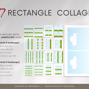 Puede incluir: Imagen de "#17 RECTANGLE COLLAGES" con dise&ntilde;os rectangulares en orientaci&oacute;n vertical y horizontal. Incluye dimensiones en pulgadas y mil&iacute;metros, como 2 x 3.5 pulgadas (90.8 x 88.9 mm) y 3 x 4 pulgadas (76.2 x 101.6 mm).
