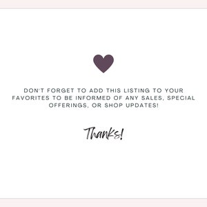 Peut inclure: Une carte blanche avec un c&oelig;ur violet et le texte "N'OUBLIEZ PAS D'AJOUTER CETTE ANNONCE &Agrave; VOS FAVORIS POUR &Ecirc;TRE INFORM&Eacute; DE TOUTES LES SOLDES, OFFRES SP&Eacute;CIALES OU MISES &Agrave; JOUR DE LA BOUTIQUE ! Merci !"