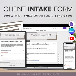 Formulaire d'admission des clients du coaching santé : modèles Google Forms et Canva