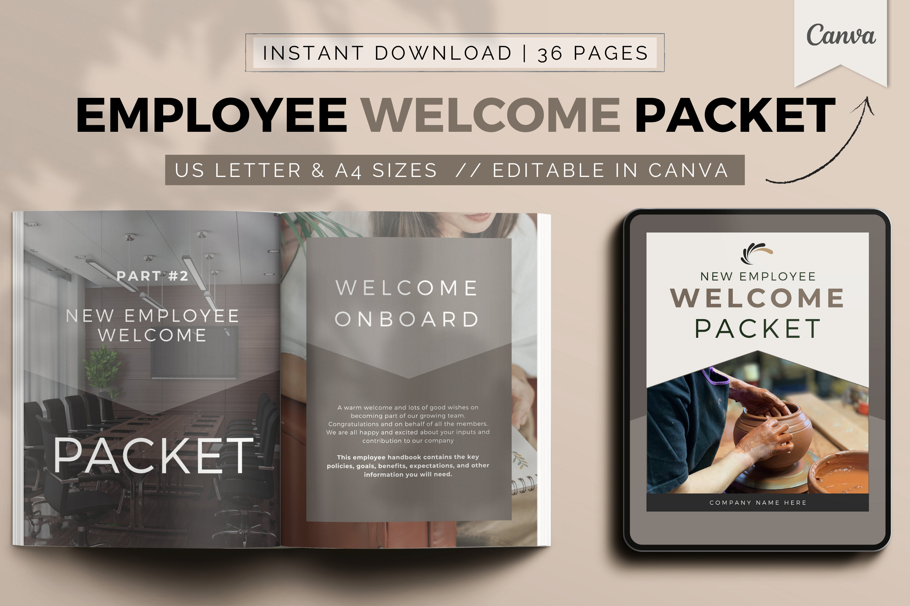 Employee Onboarding Template: Canva Welcome Packet & Checklist (Digital Download)