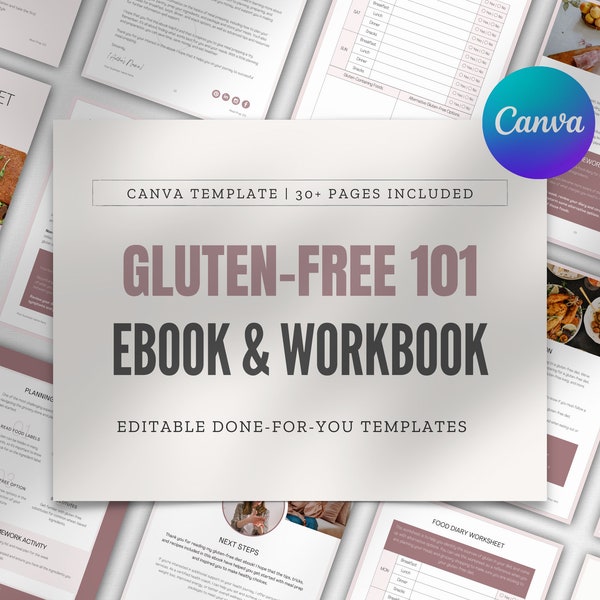 Gluten-Free Beginners eBook and Workbook | Canva Template | Gluten-Free Planner | Ebook template for health and wellness coaches