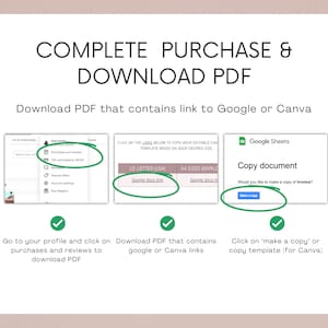 Peut inclure: Une capture d'&eacute;cran d'un ordinateur montrant des instructions sur la fa&ccedil;on de t&eacute;l&eacute;charger un fichier PDF contenant des liens vers Google Docs et Canva. Les instructions sont destin&eacute;es aux vendeurs Etsy qui souhaitent partager leurs mod&egrave;les modifiables avec les acheteurs.