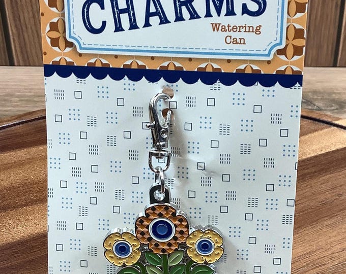 Lori Holt Watering Can Happy Charm: Cottage Style Floral Design, Zipper Pull, Keychain (2" x 2 1/4")