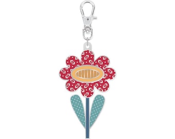 Lori Holt Charm Flower Happy Charm Enamel Zipper Pull Quilting Bag Accessory Americana Charm Red Floral Attachment Sewing Pouch Keychain