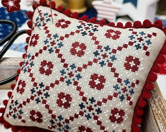 Quilt Cross Stitch Chart Pattern Design Americana Decor Project Stitching Pattern Red White Blue Patriotic Summer Craft Quilt Pattern