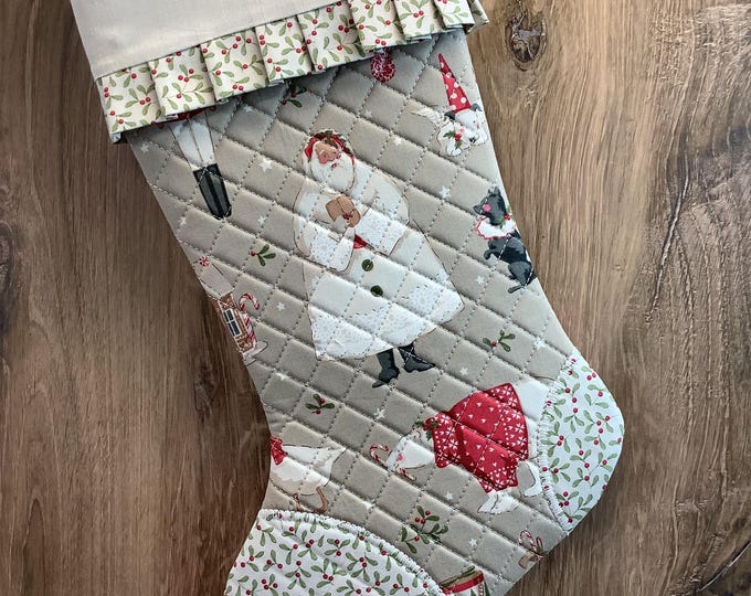 Handmade Quilted Christmas Stocking: Tilda Merry Little Christmas Farmhouse Decoration