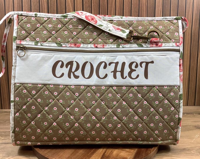 Floral Crochet Project Bag: Quilted Yarn Storage Organizer (Standing Holder)