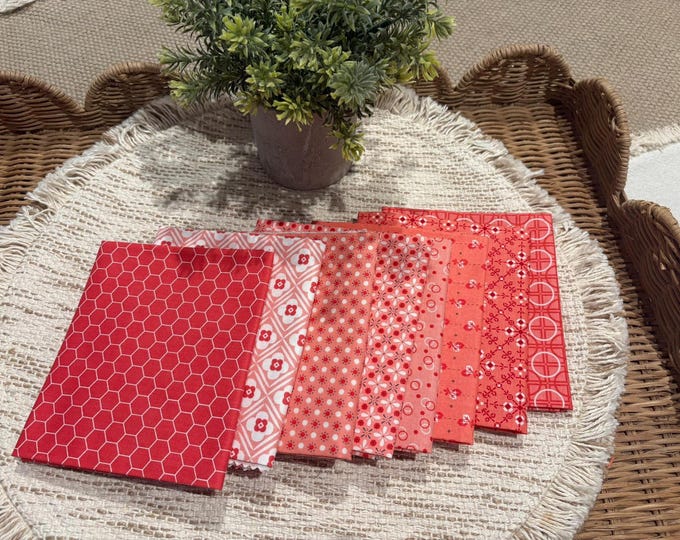 Pink Coral Quilting Cotton Fat Quarter Bundle: Retro Geometric Floral Lori Holt Designs