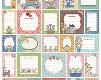 May include: A collection of rectangular and shaped adhesive labels featuring various illustrations including flowers, houses, animals, and garden motifs. Each label contains lined spaces for writing and text such as Made with Love by or handmade by.