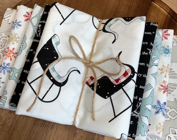 Winter Quilting Cotton Bundle: Sled Print, Gingham, Floral (Fat Quarter Precut)