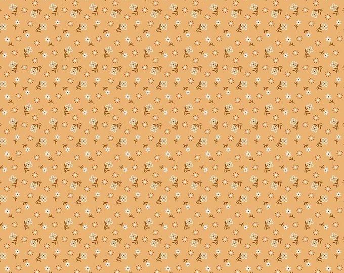 Mustard Quilting Cotton Fabric: Ditsy Daisy Floral Pattern (Lori Holt Design), Denim & Daisy