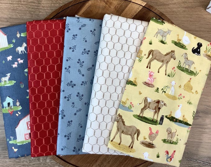 Farmhouse Quilting Cotton Bundle: Lil' Farm Friends Prints, Chicken Wire, Floral (6 Yards)