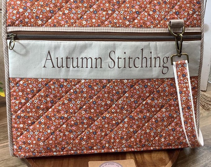 Handmade Quilted Cotton Stitching Project Bag: Autumn Floral Zippered Organizer (Large)