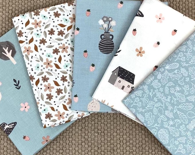Poppie Cotton Fat Quarter Bundle: Floral, Woodland, Cottage House Prints (100% Cotton)