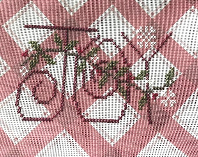 Hand Stitched Cross Stitch Joy Pouch: Plaid Embroidery Organizer (Zipper Closure)
