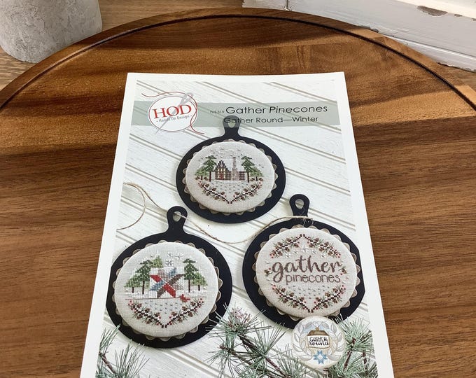 Gather Pinecones Winter Cross Stitch Pattern Chart – Primitive Farmhouse Ornaments, Hands On Design