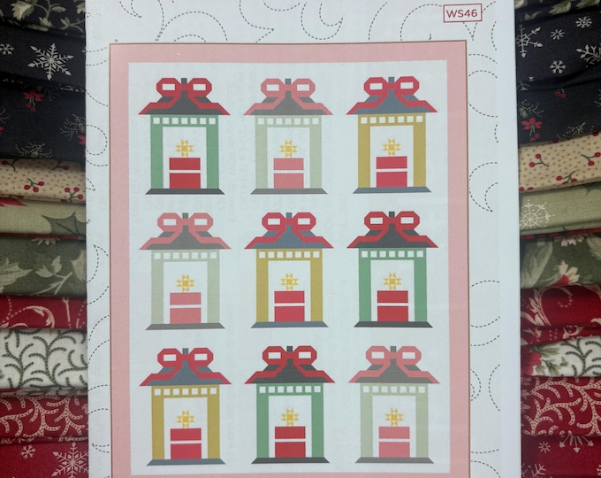 Christmas Quilt Kit: Poinsettia Plaza Lanterns, Holiday Sewing Pattern (58" x 73")