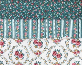 Tilda Village Life Tilda Fabric Bundle Three Yard Bundle One Yard Cuts Teal Floral Fabric Quilting Cotton Coordinating Prints English Garden