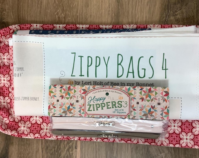 Lori Holt Zippy Bags 4 Panel + Happy Zippers 3 Sewing Kit (Gift Set)