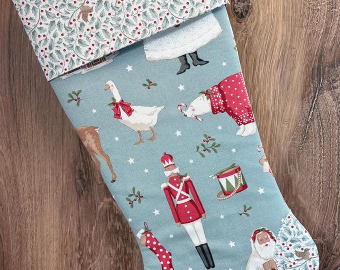 Handmade Tilda Quilted Christmas Stocking: Nutcracker Storybook Goose (Blue Mantel Decor)
