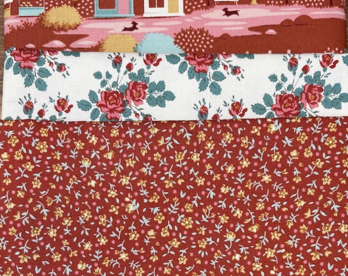 Tilda Village Life Fabric Bundle – Rust Scene, Roses, Floral (3 Yards)