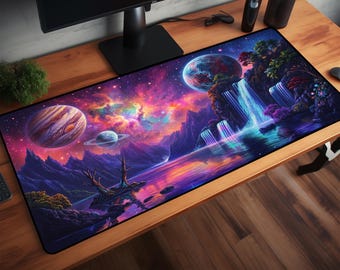 Galaxy XL Deskmat, Large Desk Mat, Cosmic Mousepad, Space Mouse Pad, Nebula Waterfall Gaming Mat, Planet PC Decor