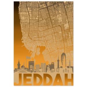 Jeddah City Map Art Print – Modern Skyline & Street Grid Poster
