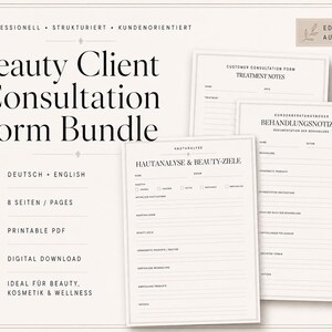 Beauty Client Consultation Forms Bundle | English & German | Skin Analysis Treatment Notes Consent Form | Printable PDF