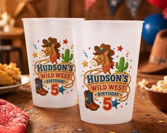 Personalized Cowboy Birthday Cups Wild West Party Favors Kids Tableware Custom Age Name