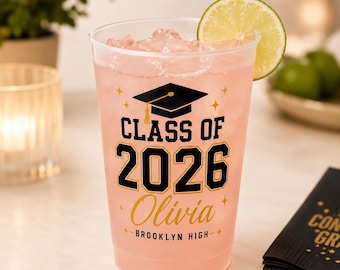 Personalized Graduation Frosted Party Cups Custom Class Year School Name Senior Celebration Favors
