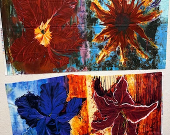 Paneles de tela Flower Bomb Daydreams III (109 x 58 cm) – Tapiz floral vibrante, material para patchwork.