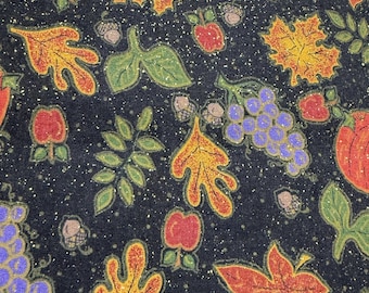 Tela de otoño con brillos de The Whole Country Caboodle: calabazas, hojas, uvas