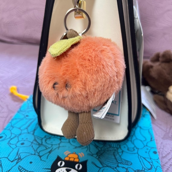 Jellycatamuseable Peach Plush Keychain, Cute Fruit Bag Charm, Soft
