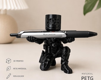 Portalápices estilo Marshmello, organizador de escritorio de PETG impreso en 3D, decoración de escritorio para gamers, bonito soporte para bolígrafos con figura táctica, regalo único para la oficina.