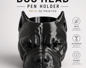 Portalápices con forma de cabeza de perro, organizador de escritorio de PETG impreso en 3D, decoración de escritorio para gamers, portalápices con forma de bulldog, accesorios de oficina geniales para hombres.