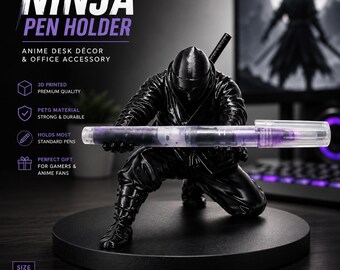 Portalápices de anime ninja, organizador de escritorio impreso en 3D, decoración de escritorio ninja, soporte para bolígrafos de PETG, accesorio para sala de juegos, regalo para escritorio de oficina