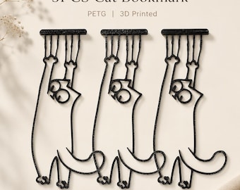 3 marcapáginas de gato, marcapáginas de gato negro impreso en 3D de PETG, lindo regalo para amantes de los gatos, regalo para lectores, regalo para amantes de los libros