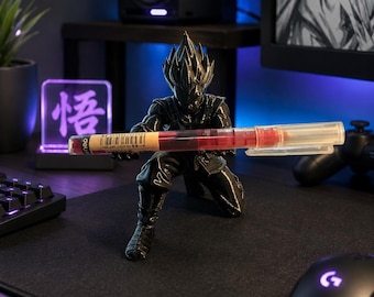 Portalápices de anime, accesorio de escritorio con figura de guerrero impresa en 3D de PETG, decoración de escritorio para gamers, regalo para él, decoración de oficina.