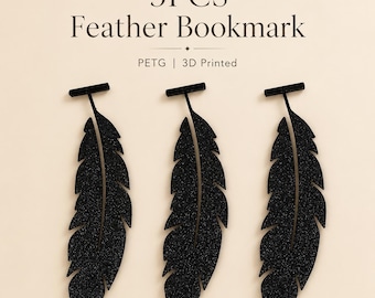3 marcapáginas de pluma, marcapáginas de pluma negra impresos en 3D de PETG, regalo para amantes de los libros, regalo para lectores, regalo para aficionados a la lectura