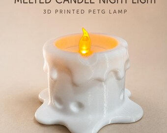 LED Candle Night Light, Flickering Candle Lamp, 3D Printed PETG Melted Candle, Flameless Candle Decor, Cozy Room Gift