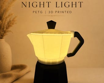 Coffee Pot Night Light, 3D Printed PETG Moka Pot Lamp, Warm Ambient Bedside Lamp, Coffee Bar Decor, Coffee Lover Gift