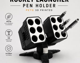 Portalápices con forma de lanzacohetes, organizador de escritorio impreso en 3D, decoración de escritorio para gamers en PETG, soporte para bolígrafos de estilo militar, accesorios de oficina geniales para hombres.
