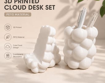 Soporte para teléfono y portalápices con diseño de nube, organizador de escritorio de PETG impreso en 3D, decoración de escritorio con burbujas, accesorios de oficina estéticos.