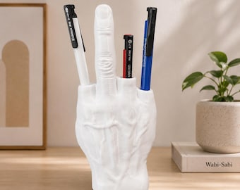 Portalápices con forma de dedo medio, divertido organizador de escritorio impreso en 3D, decoración de escritorio para gamers en PETG, portalápices de oficina, regalo genial para hombres.