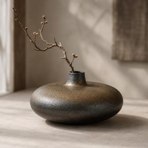 Vaso de pedra basáltica Wabi Sabi - Cerâmica texturizada orgânica feita à mão - Decoração minimalista zen para casa - Centro de mesa de cerâmica rústica